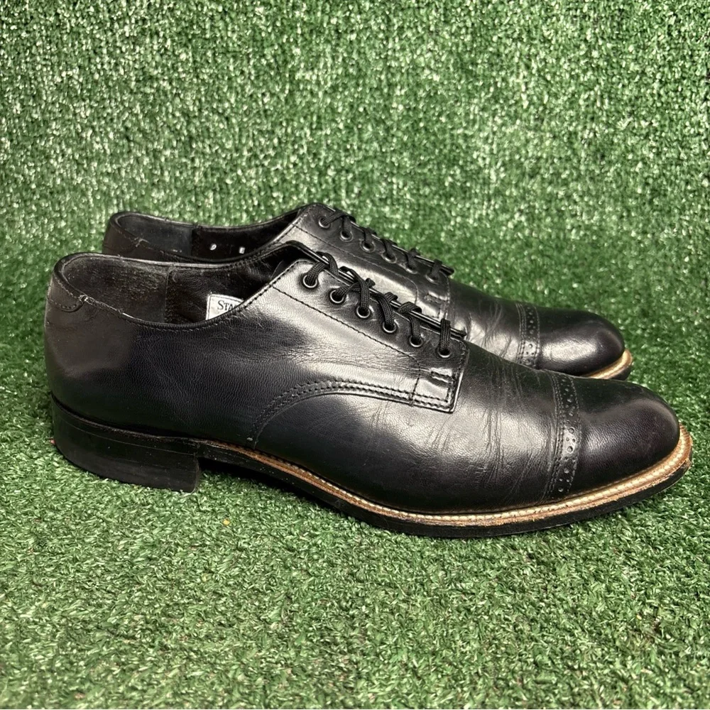Vintage Stacy‎ Adams Madison Black Leather Cap Toe Dress Shoe 00012 Sz 9 E Wide